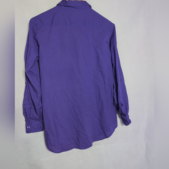 Collections Etc Sz L Pleated Purple Button-Up Shirt - Picture 5 of 6